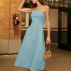 RIHOAS square neck smocked back sun midi dress XS